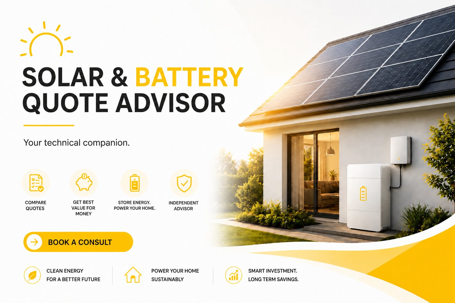 Solar panels and battery installation on modern home